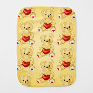 Valentine Teddy Bear With Heart Baby Burp Cloth