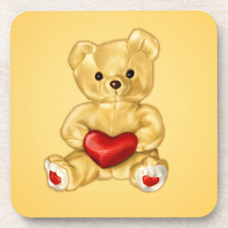 Valentine Teddy Bear With Heart Beverage Coaster
