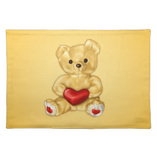 Valentine Teddy Bear With Heart Cloth Placemat