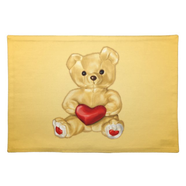 Valentine Teddy Bear With Heart Cloth Placemat (Front)