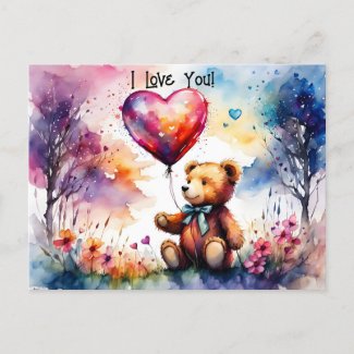 Valentine Teddy bear with Heart shaped balloon