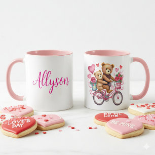 Valentine teddy bears on bicycle personalized mug