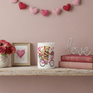 Valentine teddy bears on bicycle pillar candle