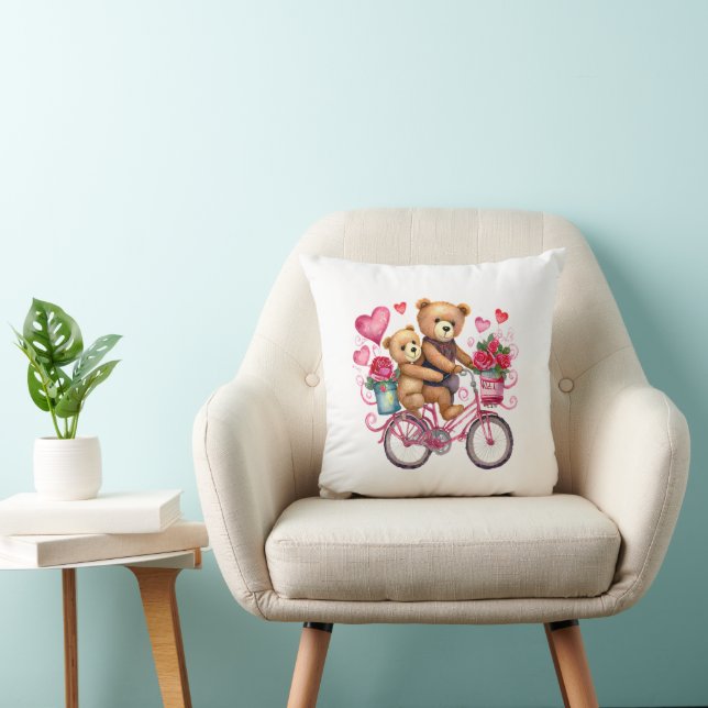 Valentine teddy bears on bicycle throw pillow (Chair)