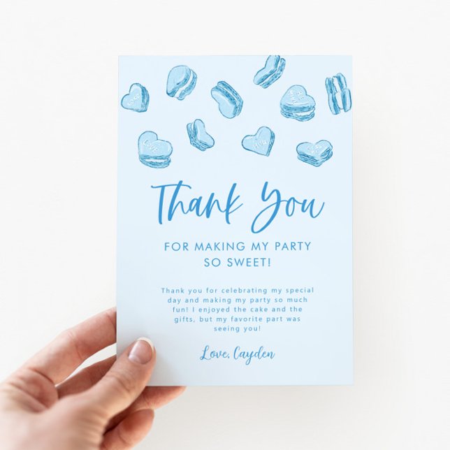 Valentine theme Blue Hearts Birthday Party Thank You Card (Creator Uploaded)