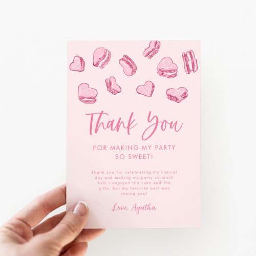 Valentine theme Pink Hearts Birthday Party Thank You Card