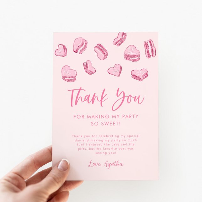 Valentine theme Pink Hearts Birthday Party Thank You Card (Creator Uploaded)