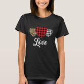 Three Hearts Leopard Buffalo Plaid for Women Valentine_s Day T