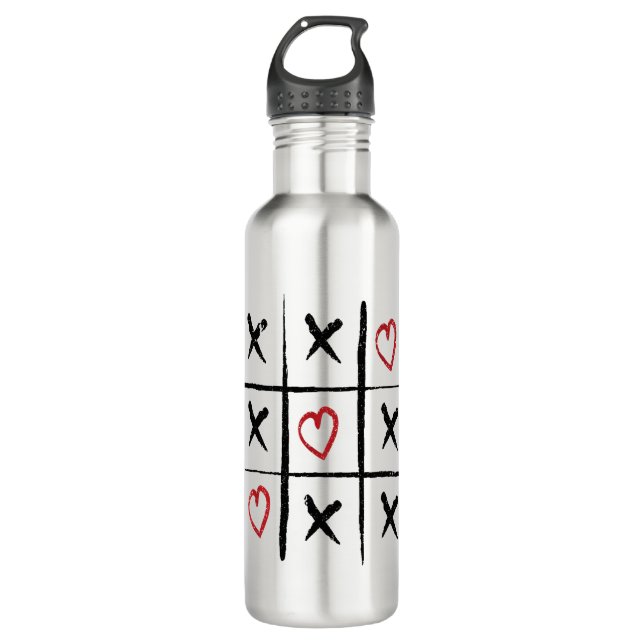 Valentine Tic Tac Toe Hearts Day Stainless Steel Water Bottle (Front)