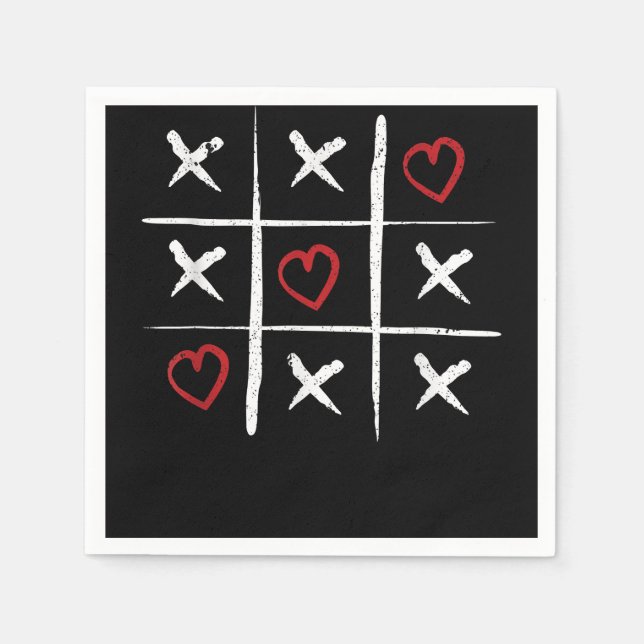 Valentine Tic Tac Toe Hearts Valentines Day Valent Napkins (Front)