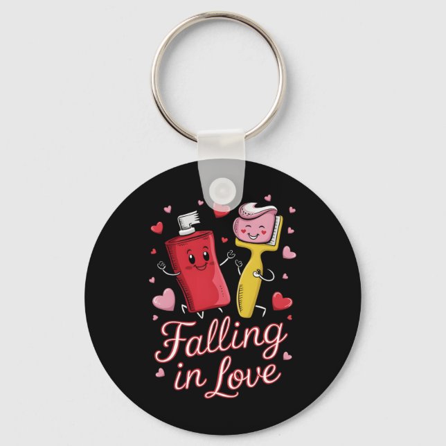 Valentine Toothpaste Love Toothbrushes Falling Inl Keychain (Front)