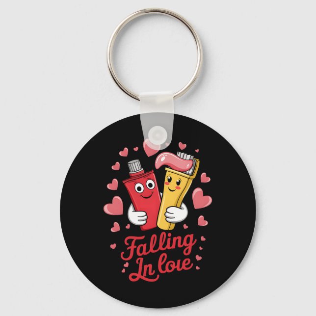 Valentine Toothpaste Love Toothbrushes Falling Inl Keychain (Front)