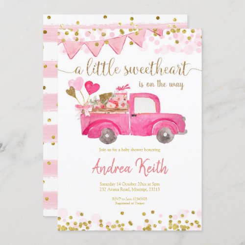 Valentine Truck Sweetheart Baby Shower Invitation