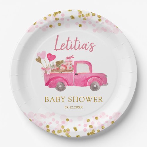 Valentine Truck Sweetheart Baby Shower Paper Plate