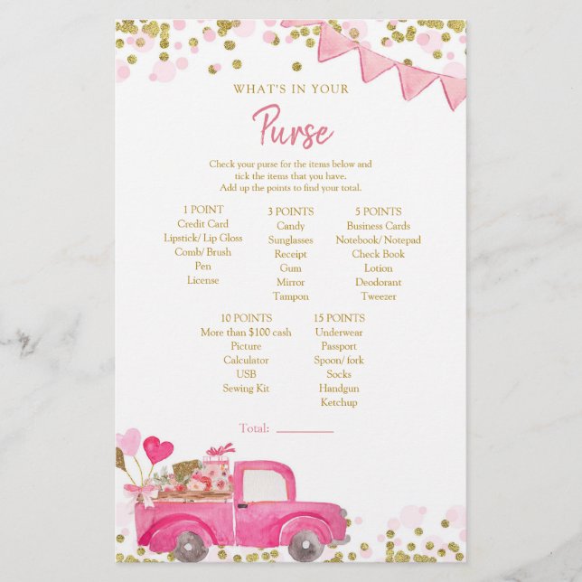 Valentine Truck Sweetheart What's In Your Purse (Front)