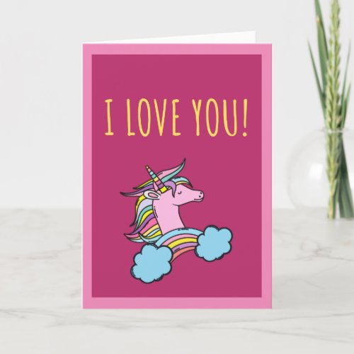 Valentine Unicorn Cute Rainbow Magical Horse Girly Holiday Card