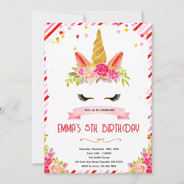 Valentine Unicorn Sweetheart invitation (Front)