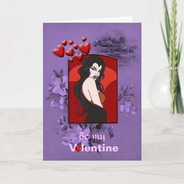 Valentine Vamp Wants a Bite on Valentines Day Holiday Card (Front)