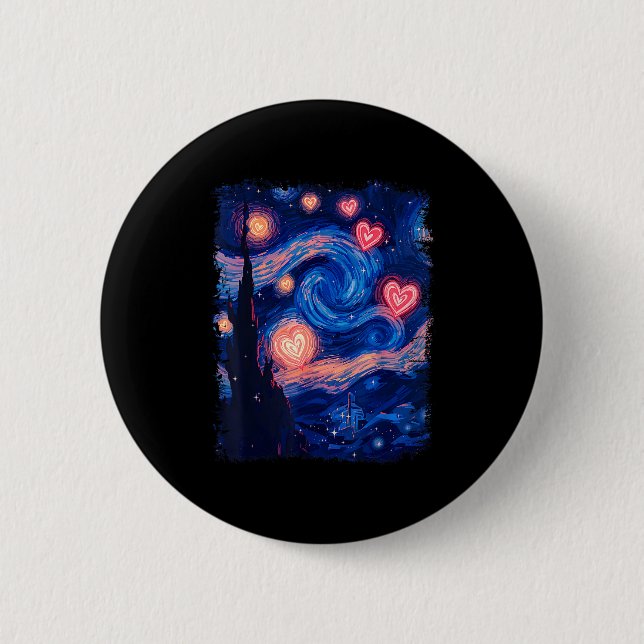 Valentine Van Gogh Starry Night Heart Matching Cou Button (Front)