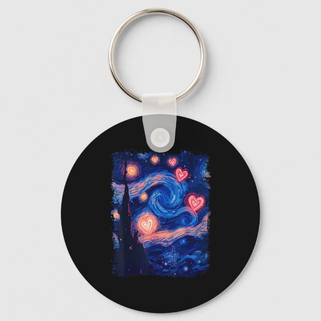Valentine Van Gogh Starry Night Heart Matching Cou Keychain (Front)