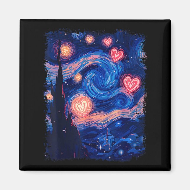 Valentine Van Gogh Starry Night Heart Matching Cou Magnet (Front)