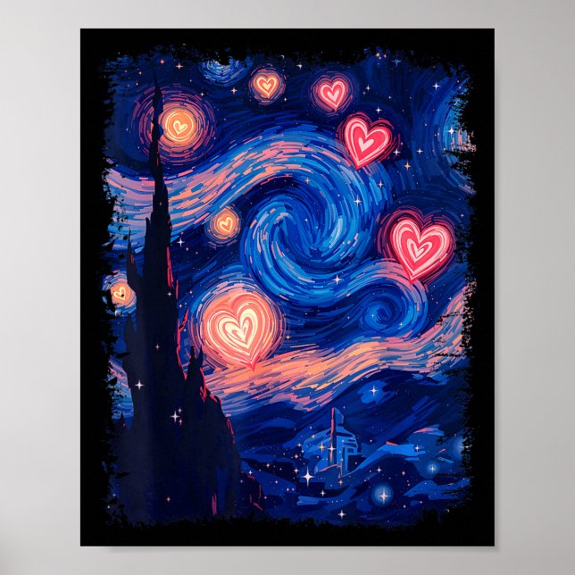 Valentine Van Gogh Starry Night Heart Matching Cou Poster (Front)