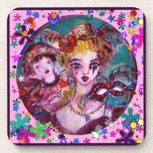 VALENTINE VENETIAN MASQUERADE CONFETTI BEVERAGE COASTER