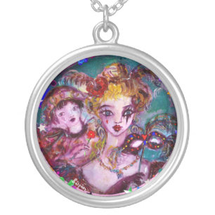 VALENTINE VENETIAN MASQUERADE CONFETTI SILVER PLATED NECKLACE