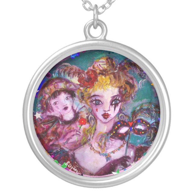 VALENTINE VENETIAN MASQUERADE CONFETTI SILVER PLATED NECKLACE (Front)