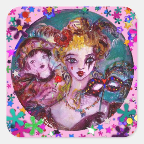 VALENTINE VENETIAN MASQUERADE CONFETTI SQUARE STICKER