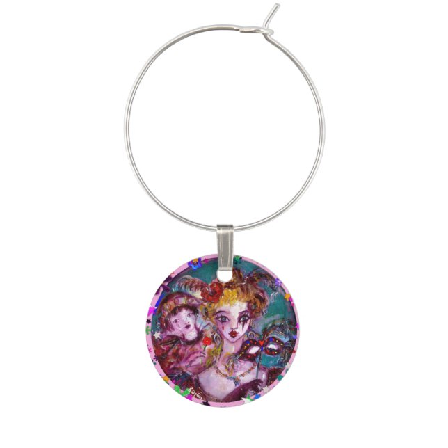 VALENTINE VENETIAN MASQUERADE CONFETTI WINE CHARM (Front)