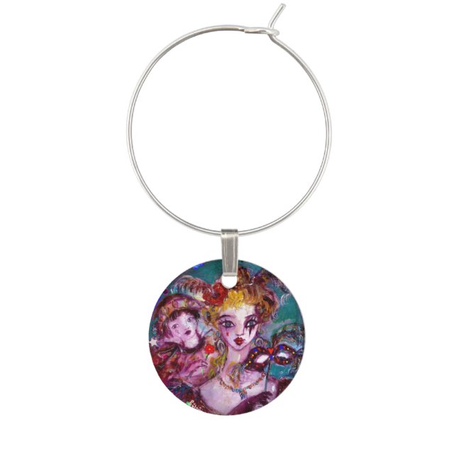 VALENTINE VENETIAN MASQUERADE CONFETTI WINE GLASS CHARM (Front)