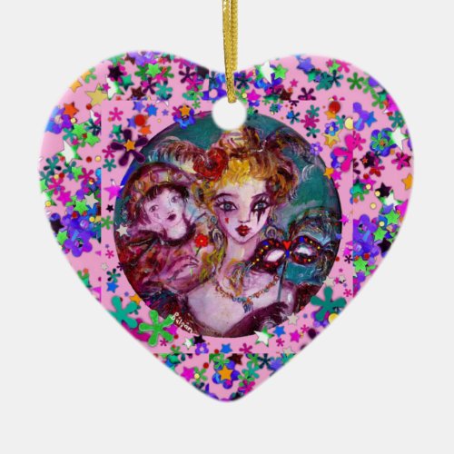 VALENTINE VENETIAN MASQUERADE MASKS AND CONFETTI CERAMIC ORNAMENT