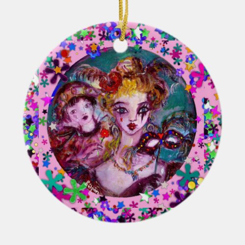 VALENTINE VENETIAN MASQUERADE MASKS AND CONFETTI CERAMIC ORNAMENT