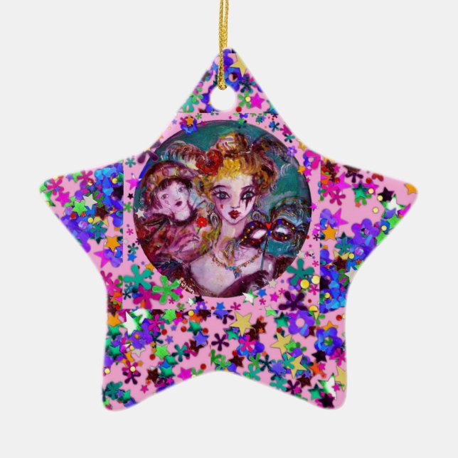 VALENTINE VENETIAN MASQUERADE MASKS AND CONFETTI CERAMIC ORNAMENT (Front)