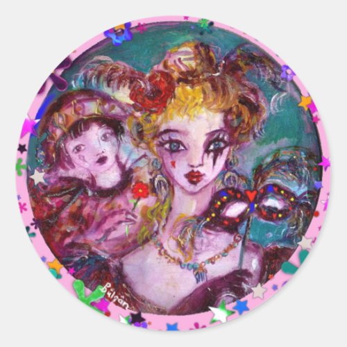 VALENTINE VENETIAN MASQUERADE MASKS AND  CONFETTI CLASSIC ROUND STICKER