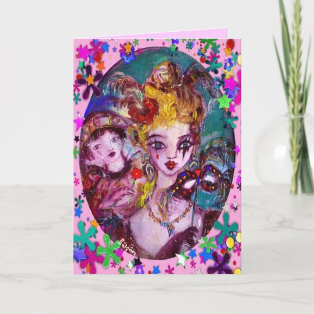 VALENTINE VENETIAN MASQUERADE MASKS AND CONFETTI HOLIDAY CARD (Front)