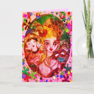 VALENTINE VENETIAN MASQUERADE MASKS AND CONFETTI HOLIDAY CARD