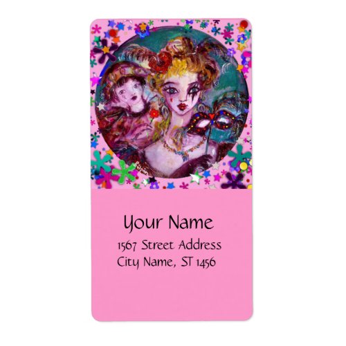 VALENTINE VENETIAN MASQUERADE MASKS AND CONFETTI LABEL