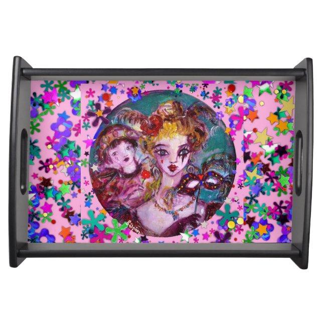VALENTINE VENETIAN MASQUERADE MASKS AND  CONFETTI SERVING TRAY (Front)