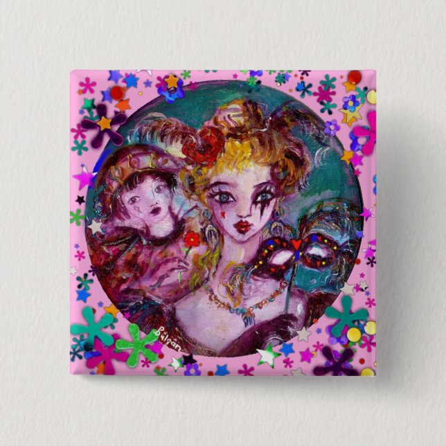 VALENTINE VENETIAN MASQUERADE MASKS PINBACK BUTTON (Front)
