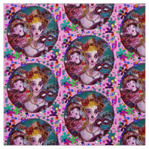 VALENTINE VENETIAN MASQUERADE MASKS Pink Confetti Fabric