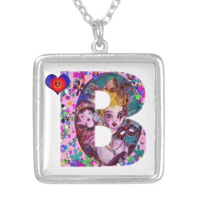 VALENTINE VENETIAN MASQUERADE MONOGRAM B LETTER SILVER PLATED NECKLACE (Front)