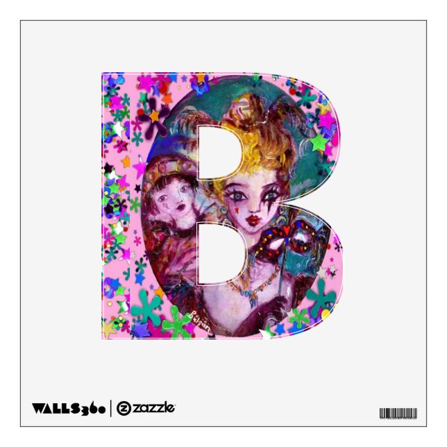 VALENTINE VENETIAN MASQUERADE MONOGRAM B LETTER WALL DECAL (Front)