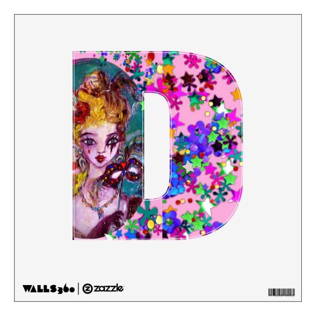 VALENTINE VENETIAN MASQUERADE MONOGRAM D LETTER WALL STICKER (Front)