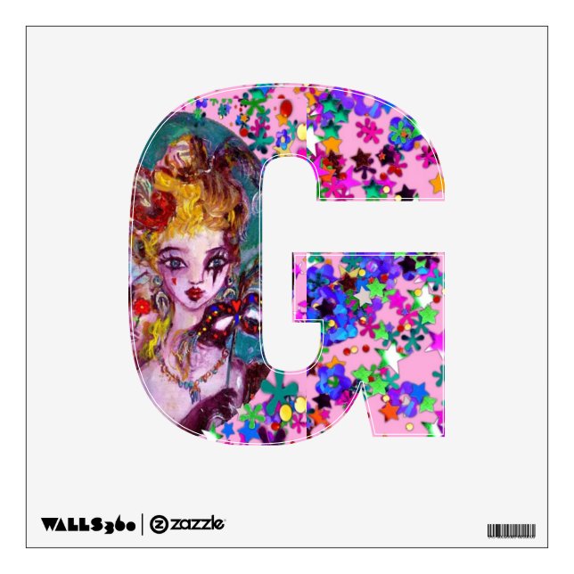 VALENTINE VENETIAN MASQUERADE MONOGRAM G LETTER WALL STICKER (Front)