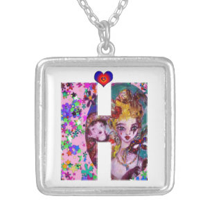 VALENTINE VENETIAN MASQUERADE MONOGRAM H LETTER SILVER PLATED NECKLACE