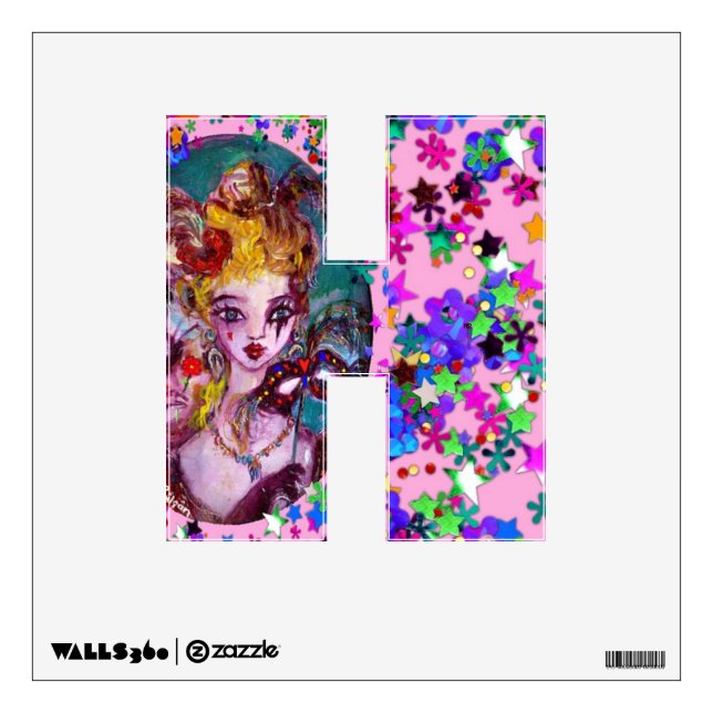 VALENTINE VENETIAN MASQUERADE MONOGRAM H LETTER WALL DECAL (Front)