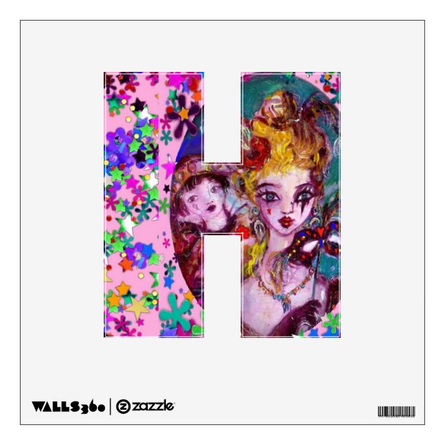 VALENTINE VENETIAN MASQUERADE MONOGRAM H LETTER WALL STICKER (Front)