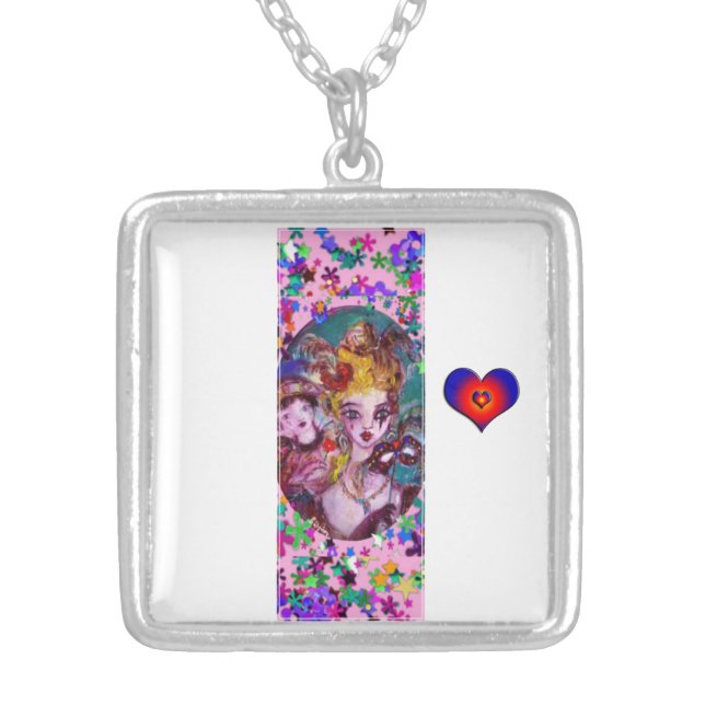 VALENTINE VENETIAN MASQUERADE MONOGRAM I LETTER SILVER PLATED NECKLACE (Front)